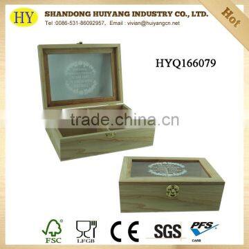 Hot selling Pine wood printed plexiglass window tea box