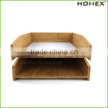 Stackable bamboo office a4 paper file tray Homex-BSCI