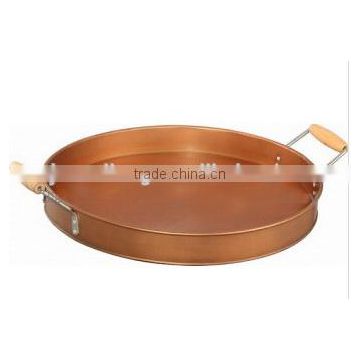 Victoria Deco/Copper Brush Round Metal Serving Tray Beverage Holder