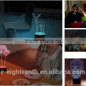 2017 new hot factory price LED colorful 7 colors change Acrylic 3D illusion night light decorative serial lights