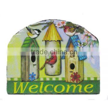 Hot sale bird house flower wreath printed slate blackborad plaque garden decorations