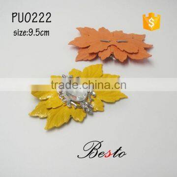 9.5 CM New Custome PU Material Artificial Crystal Pearl Centers Leather Flower for Shoes Decoration photo-3