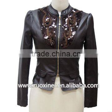 fashion ladies pu leather jacket
