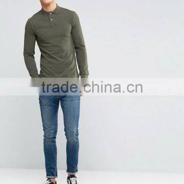 High Quality Custom Long Sleeve Button Placket Uneven Vented Hem Green Men's 100% Polyester 200gsm Casual Slim Fit Polo T-Shirt photo-4