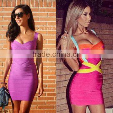 Spaghetti Strap Bandage Dress 2014 High Quality Women Candy HL Bodycon Dresses Colorful White Black Red Yellow Purple photo-3
