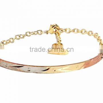 Imitation Three Tone Plated Bangle Bracelet With Extension Link Chain