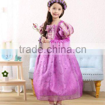 MGOO Winter Fashion Forzen Purple Princess Dress Satin With Gold Chain Party Gowns For Kids photo-2