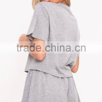 Cheap Price Custom Logo Print Ladies Pajamas Short Pyjama Summer Grey Loungwear Set photo-2