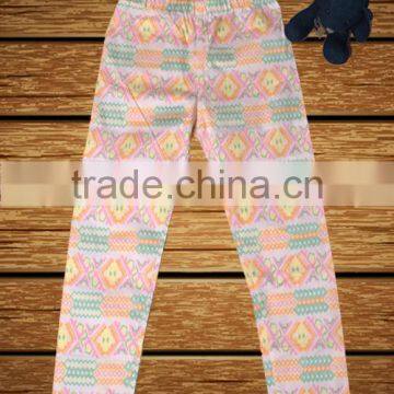 Small colorful bricks printed pure cotton baby girl casual trousers kids