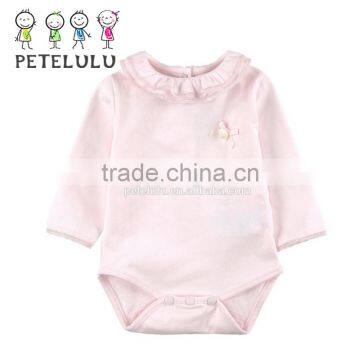 2015 hot sale organic cotton baby romper lacy toddler winter clothing for infant girl