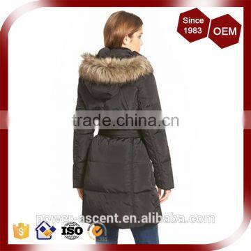 Belt-cinched Waist Padding Quilting Womens Parka With Fur photo-2