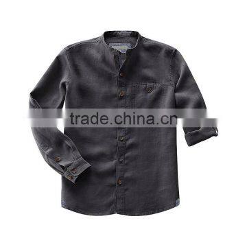 Mens Mandarin Collor Linen Cotton Blend Shirt photo-5