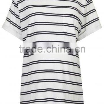 Cheap Double Stripe Short Sleeves Maternity T-shirt Wear With Front Pocket photo-5