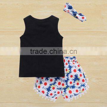 S33496W 3PCS Set Newborn Baby Girls Floral Clothes Sunflower Printed Girls Clothing Sets photo-2