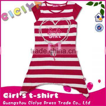 Make to order child girls summer stripe long design t-shirt with printing