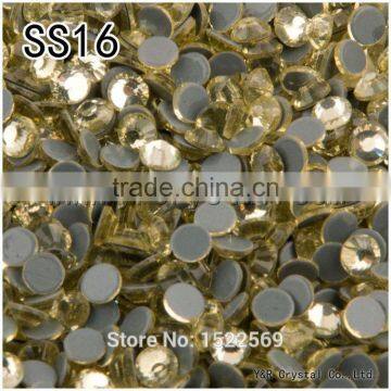 2058HF 1440pcs/lot Glue Base Jonquil Color Flatback Strass Crystal Hotfix Rhinestones SS16 Iron on Wedding Dress