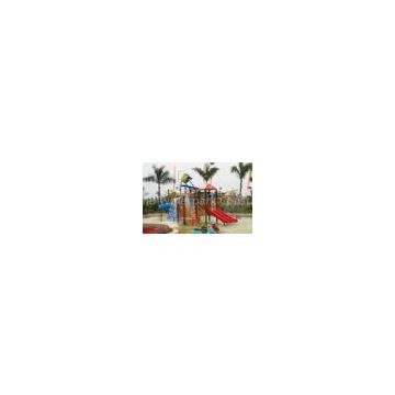 Kids Water House Playground Structures With Water Slide, Climb Net, Water Spray