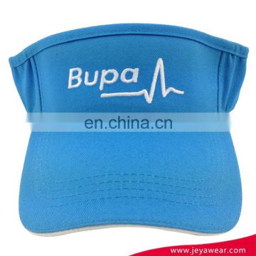 10856 cotton twill light blue sun visor promotional visor with BUPA flat embroidery