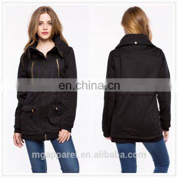 OEM women fashion winter clothes oversized zip long fleece black winter coat