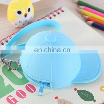 High quality baseball hat design silicone pouch with hang rope for bag using