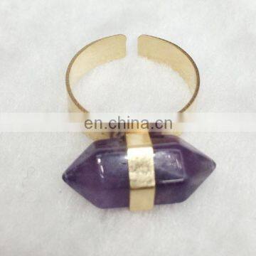 Natural Quartz Hexagon Gold Adjustable Rings photo-2