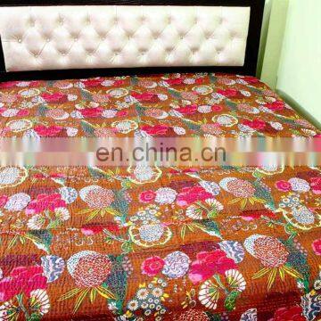 Fruit Print Kantha Bed Cover Indian Tropical Kantha Quilt Tropicana Kantha Bed Sheet photo-1