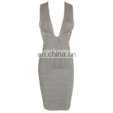 2017 Party Night Deep V Gray Bandage Dress Sexy