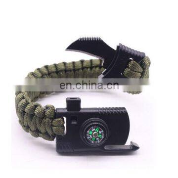 Outdoor Paracord Flint Fire Starter Scraper Whistle Compass Survival Kits Paracord Survival Bracelet