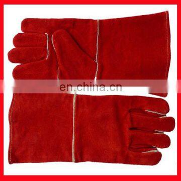 leather welding gloves/red cow split leather working gloves