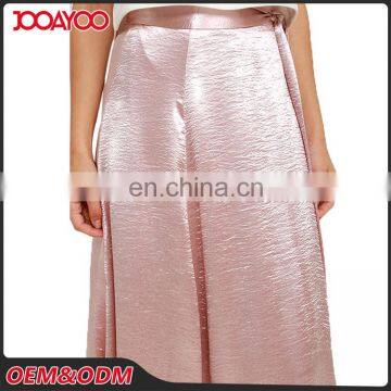 2016 Fashion Design Custom Casual Pink High Waist Skirts Latest Stain Ladies Maxi Long Skirt