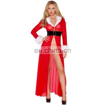 Sexy Black Red Envy Miss Claus Long Robe with G-string