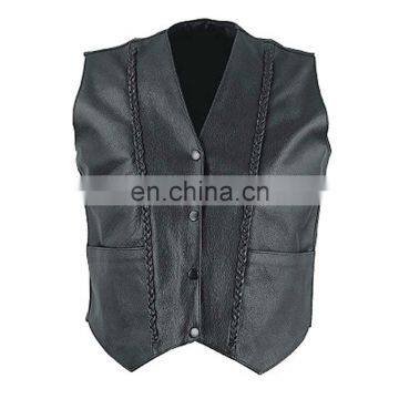 HMB-3141C LEATHER VEST BRAIDS STYLE BLACK COAT VESTS