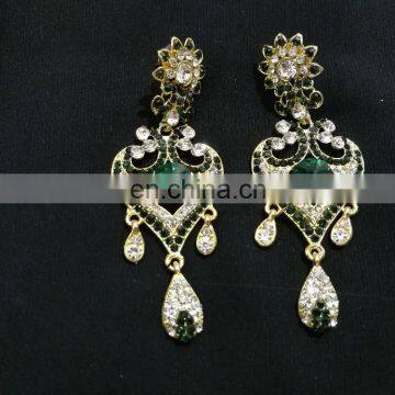 Innovative Designer Gold Plated Bollywood Style Kundan Earrings Set In Dark Green Color photo-2
