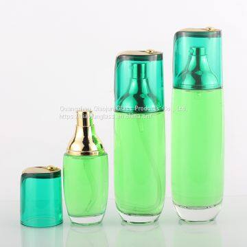 Latest New Model 100Ml Green Skin Care Glass Cosmetic Lotion Bottle With 30G Jar
