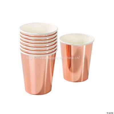 Party Tableware, Rose Gold Disposable paper cups, Wedding, Birthday, Christmas Party Supplies, Entertain Guests