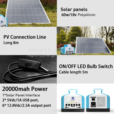 ZONERGY 60w Panel Mini DC Battery Light Kit Solar Energy System Generator TV Fan photo-2