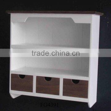 white MDF wall cabinet/shelf with paulownia drawers