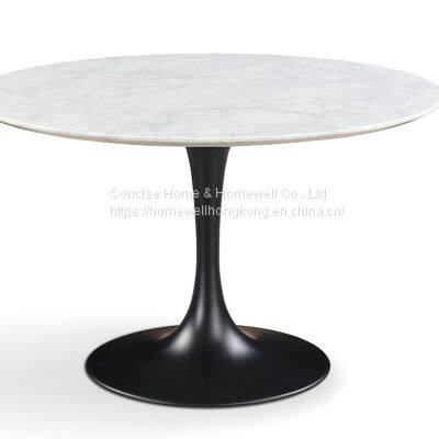 DT1506-12 contemporary table natural marble top trumpet shape steel base Dining Table