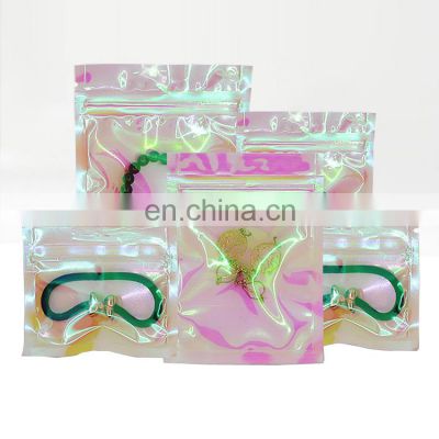 smell proof Iridescent Zip lock Bags Pouch Cosmetic Plastic Laser Bags Holographic Makeup Hologram Zipper Bags for Food Storage