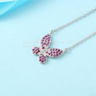 925 Sterling Silver Necklace Inlaid Red Ruby Corundum Personality Butterfly Necklace Chain Women's Silver Jewelry photo-3