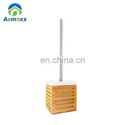 Bamboo Ceramic Toilet Brush With Holder Modern Design Toilet Brush Holder Bathroom Accessory Standing Toilet Brush Holder photo-2