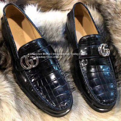 Crocodile Leather Shoes Men's Lazy Belly Beanie Shoes a Pedal Leather Men's Business Casual Shoes Low-Top High-End