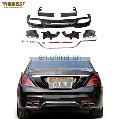 Genuine Diffuser For Mercedes S-Class W222 2018+ Facelift S63 AMG S65 AMG Rear Lip Exhaust Pipe Tips