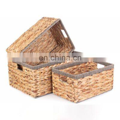 Hot Selling Water Hyacinth Storage Basket Set of 3 Mixed Seagrass Wicker Basket Storage, Basket with handle