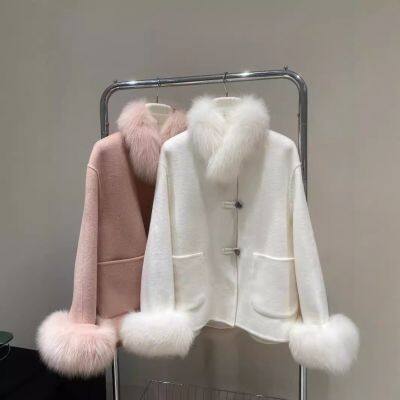 Sweetheart Baby's New Autumn and Winter Style Fox Fur Collar Double-sided Cashmere Coat, Women's Short Woolen Coat, Exuding a Sense of Luxury photo-2