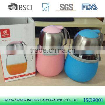 360ml Fashion drink glass foldable penguin tea cup,with filter and good quality Neoprene Can Cooler,Glass tumbler