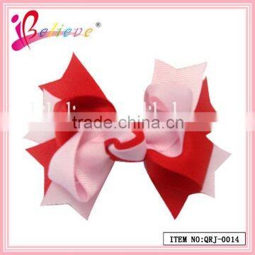 Red loving heart ribbon bow hairgrips for Valentine's day hair accessories (QRJ-0014)