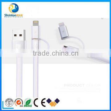 metal plug fast charging and data sync 2 in 1 usb cable for iphone and samsung