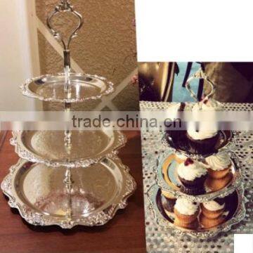AN328 ANPHY European Style Real Silver Plating Three Layers Cake Snack Fruit Dessert Metal Plate Stand Display