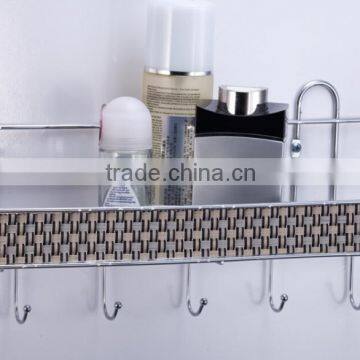 Single layer bathroom wire storage shelf with hooks